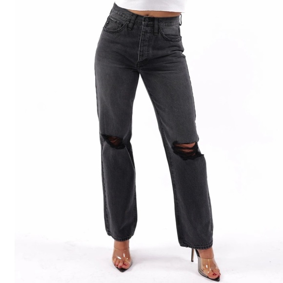 NWT Bohme Kancan 90s Boyfriend, high rise, ripped knee, black jeans, size 23 - Picture 1 of 15
